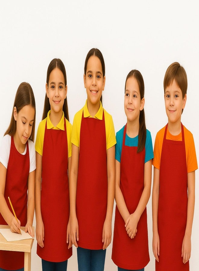 HOUSE FOX مريلة أطفال من هاوس فوكس للأولاد والبنات، عبوة من 5 قطع، مرايل أطفال للطبخ والرسم والمدرسة (من 4 إلى 8 سنوات) (5، أحمر) - Image 1